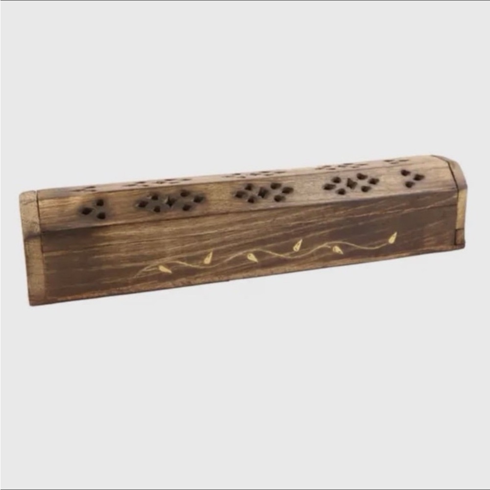 Handcrafted Coffin Incense Burning Box W/ Golden Leaf Detail